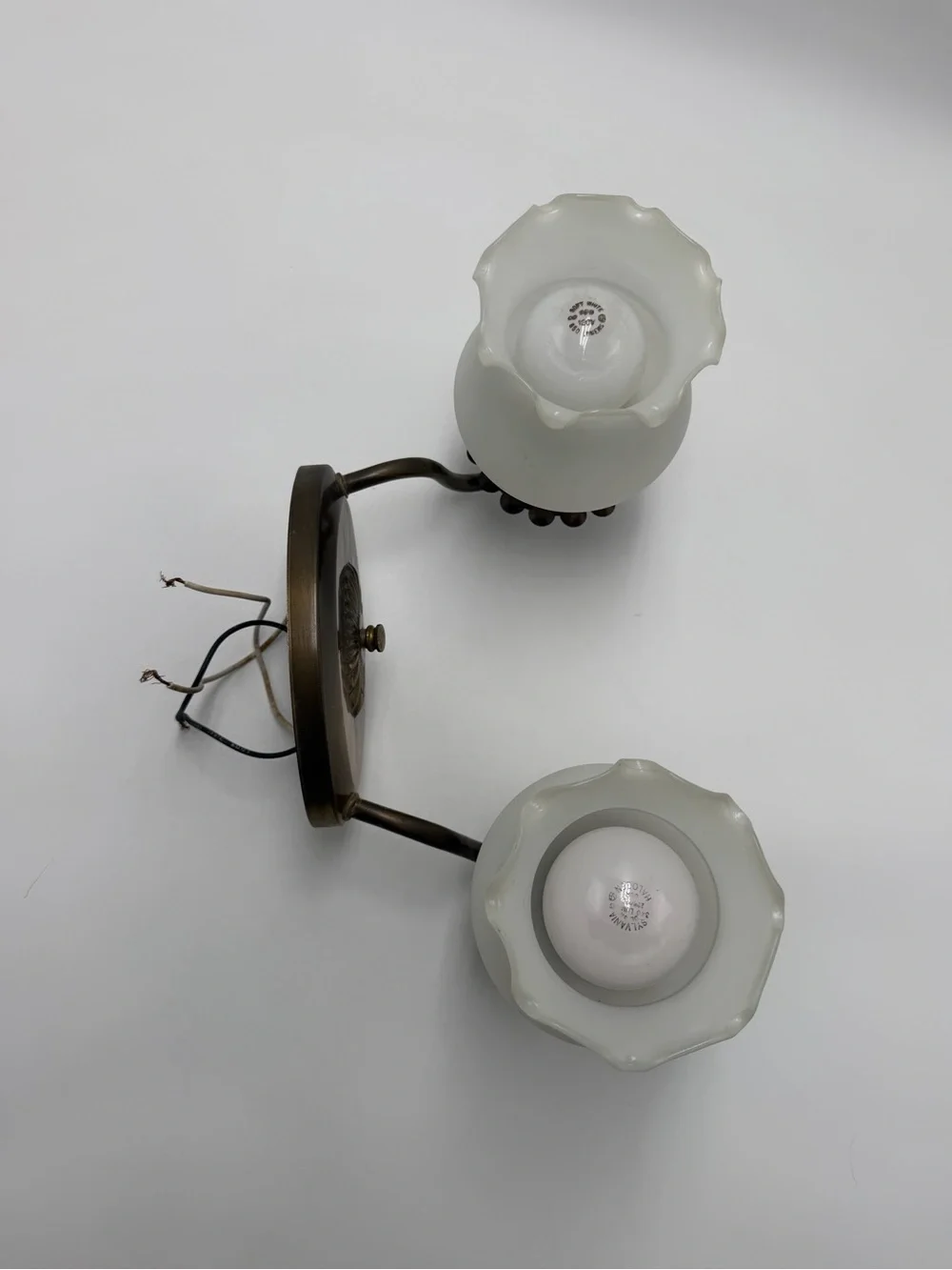Vintage Lavery & Co. 2 Light Wall Sconce Frosted Tulip Glass Brass Fixture